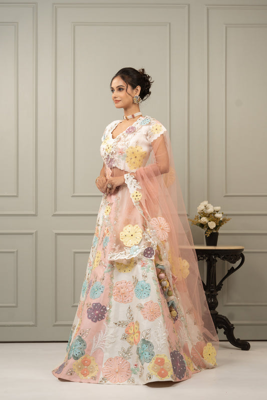 Multi-Color Patchwork Embroidered Festive Lehenga Set