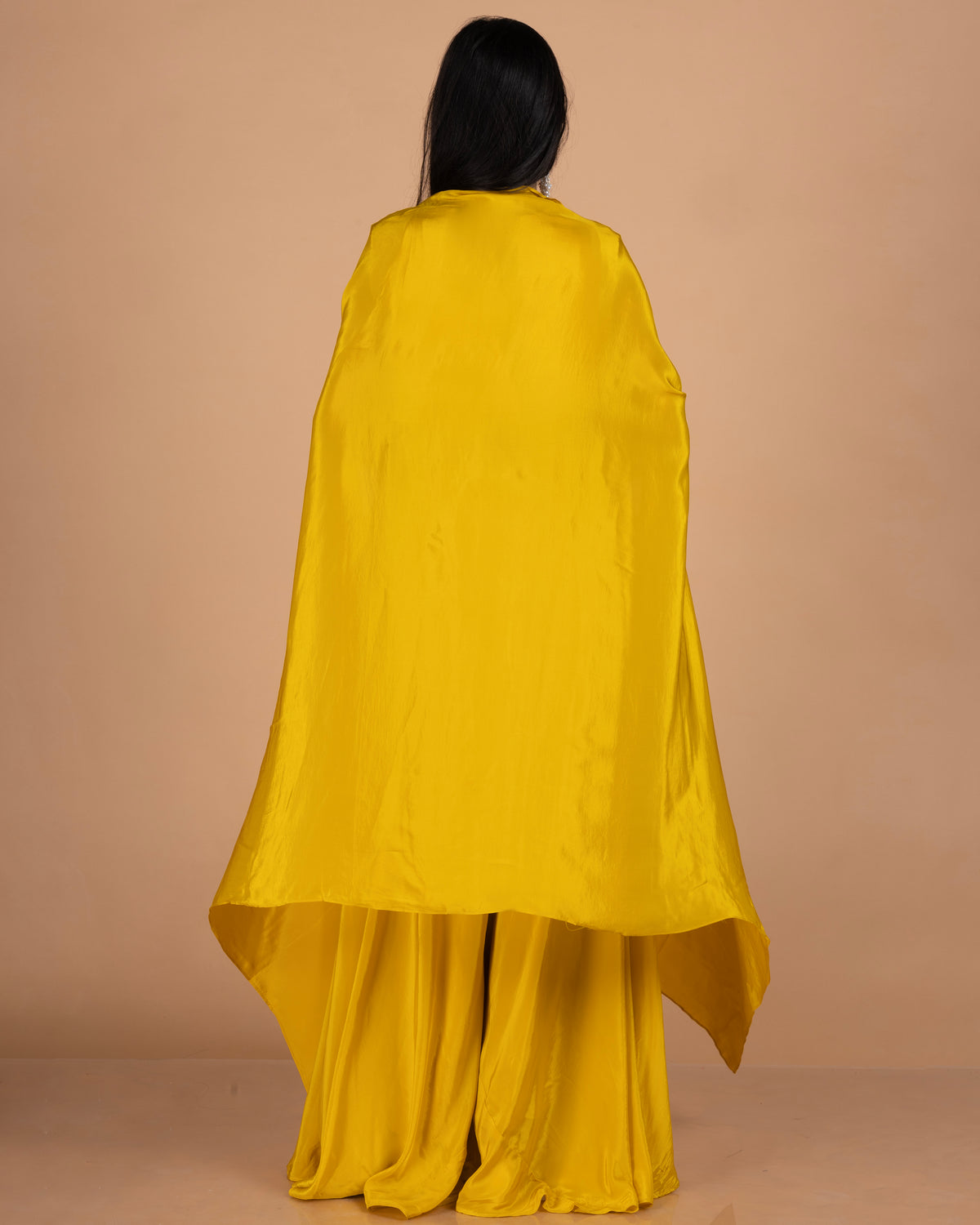 Crepe Indo-Western Set with Coin Tassel Cape, Embellished Blouse & Sharara Pants
