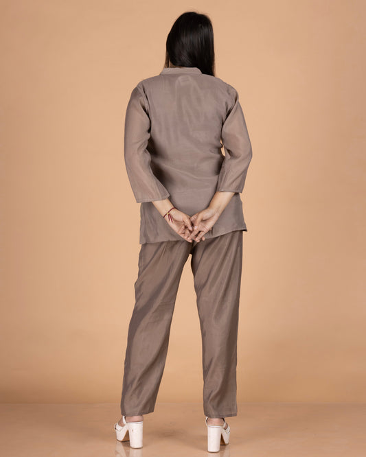 Mul Co-Ord Set with Artistic Patchwork, Pintucks & Straight Trousers