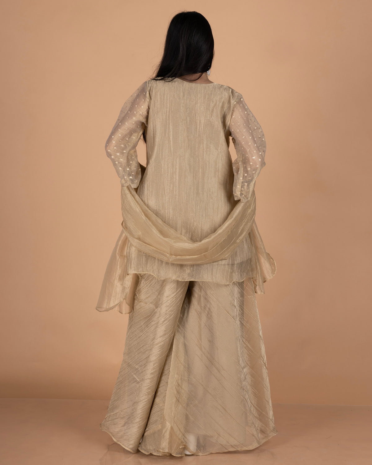 Crush Tissue Short Kurti & Palazzo Set with Sequin & Cut Dana Work