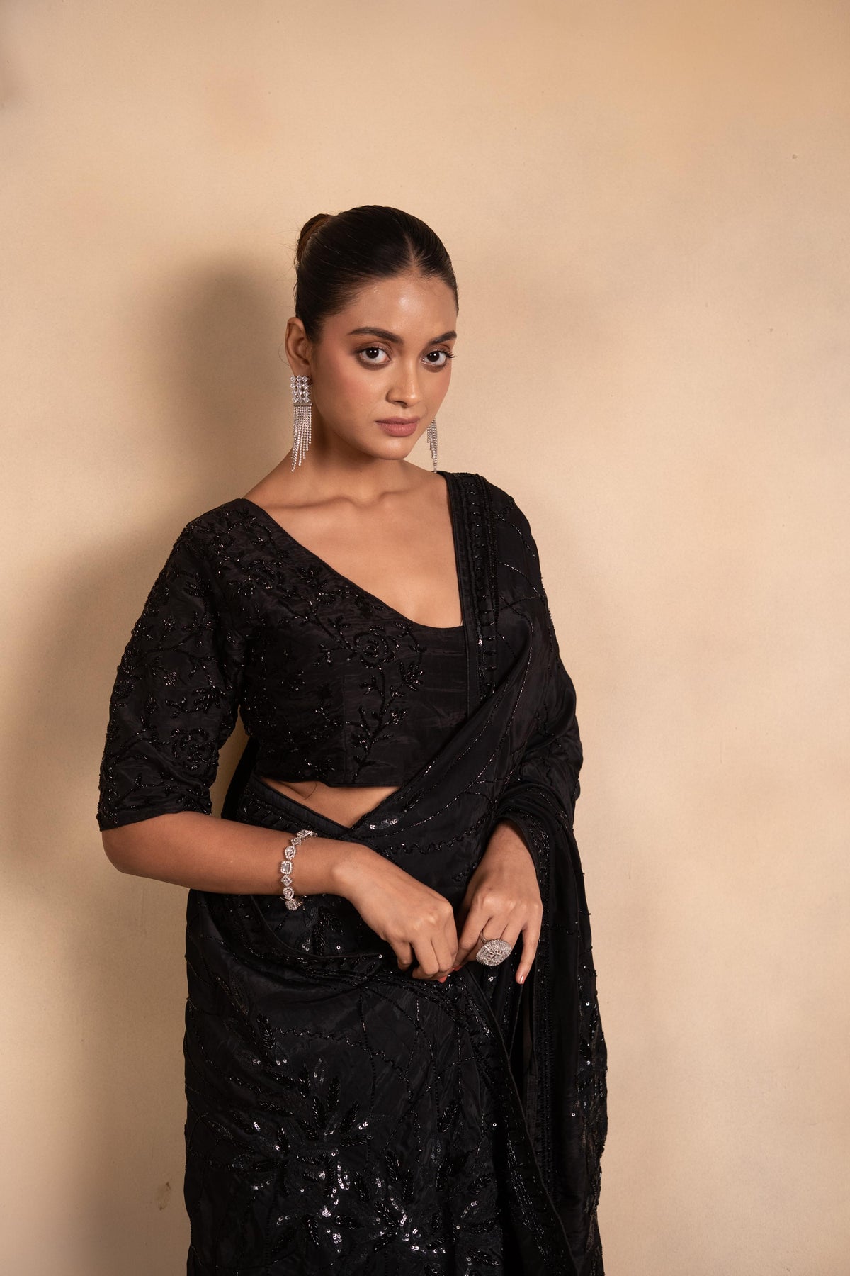 Noir Cutdana Geometric Cocktail Saree