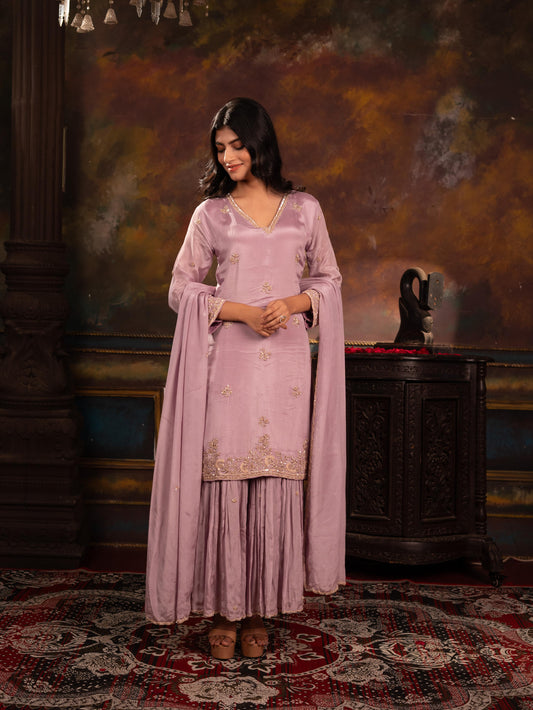 Zardozi Embroidered Chinon Kurta Sharara Set
