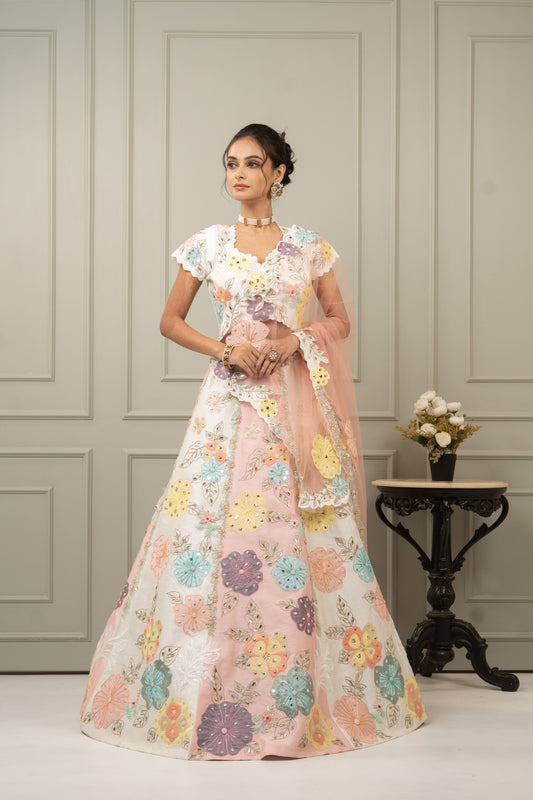 Multi-Color Patchwork Embroidered Festive Lehenga Set