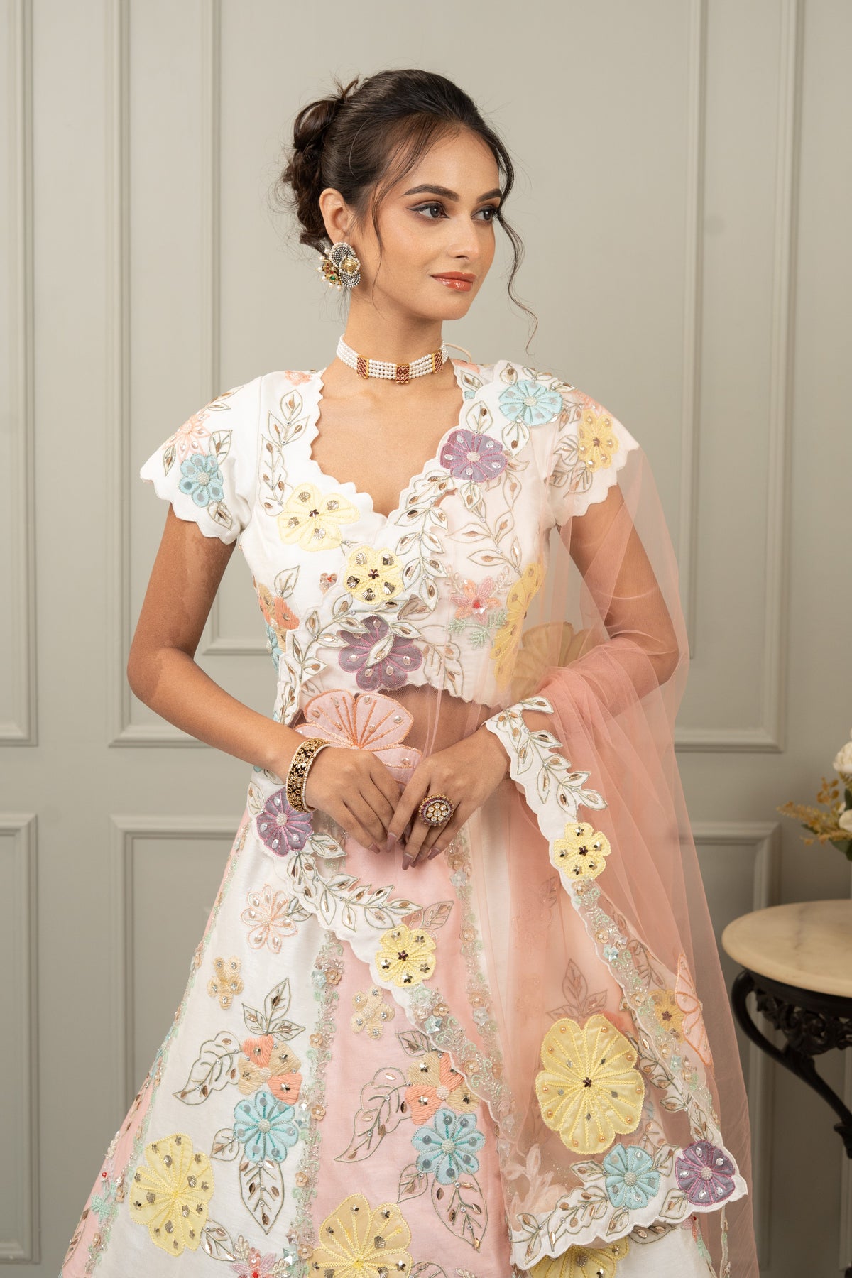 Multi-Color Patchwork Embroidered Festive Lehenga Set