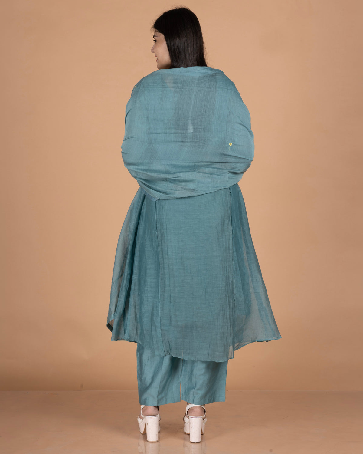 Pure Mul Kurti Set with Zardosi Neckline & Pintuck Side Panels