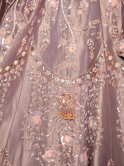 Zardosi Lilac Kanjeevaram Tissue Lehenga Set with Tassels