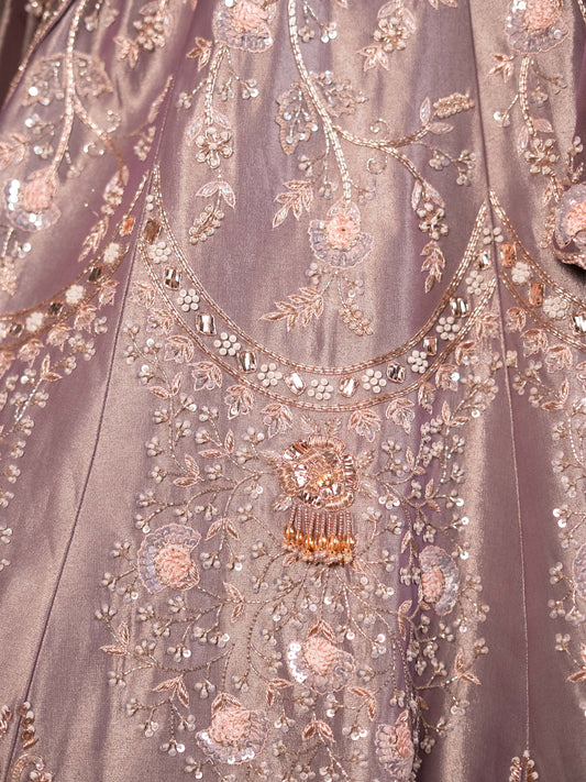Zardosi Lilac Kanjeevaram Tissue Lehenga Set with Tassels