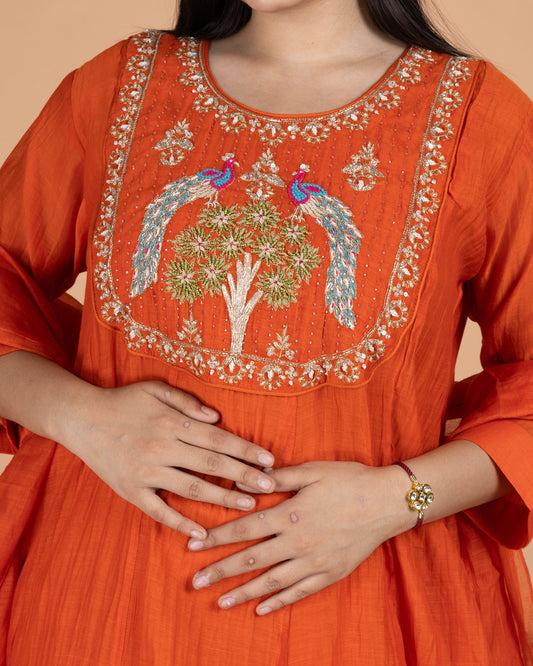 Pure Mul A-Line Kurti Set with Heavy Zardosi Figure Work & Dupatta