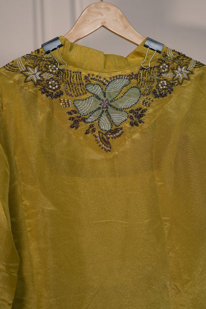 High-Low Jacket Set with Patch & Material Work, Bustier, and Kali Pants