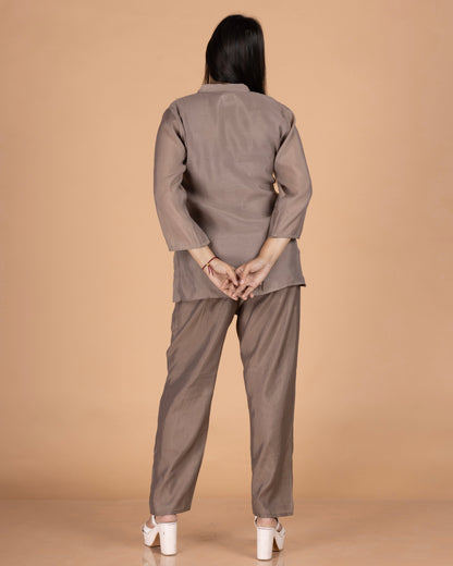 Mul Co-Ord Set with Artistic Patchwork, Pintucks & Straight Trousers