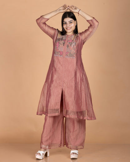 Fancy Embellished Yoke Crush Tissue Anarkali Set