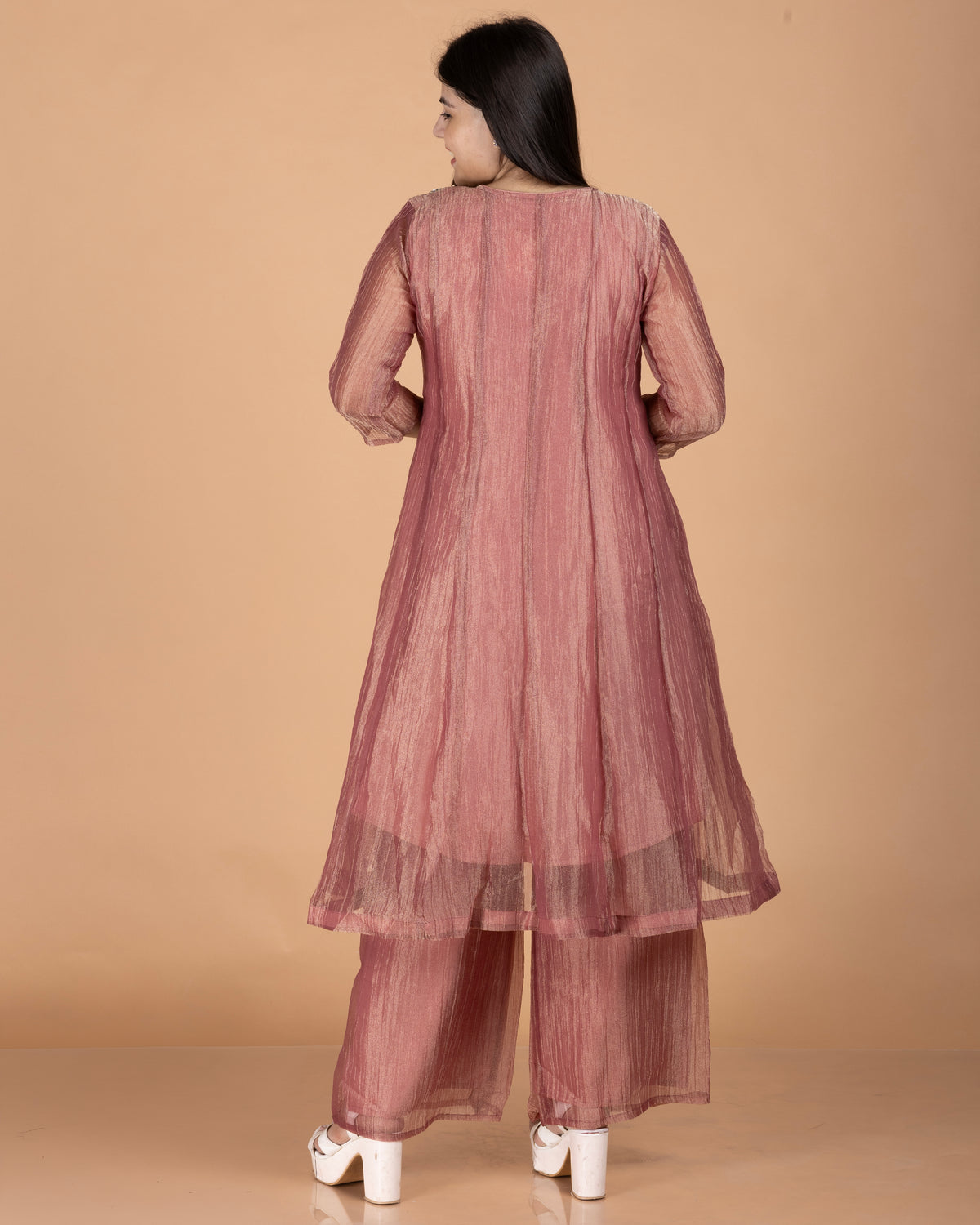 Fancy Embellished Yoke Crush Tissue Anarkali Set