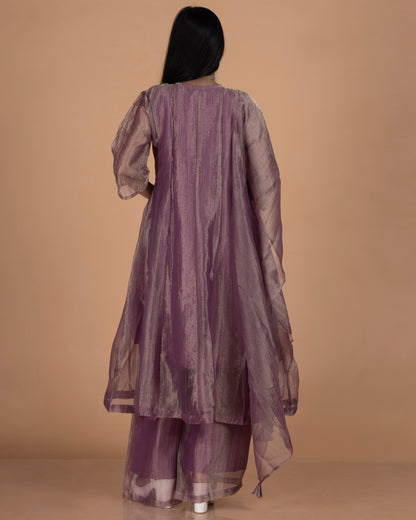 Fancy Embellished Yoke Crush Tissue Anarkali Set