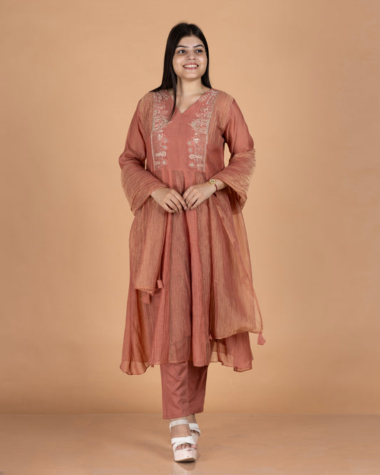 Pure Mul & Crush Tissue Kurti Set with Monumental Yoke Design & Pencil Pants