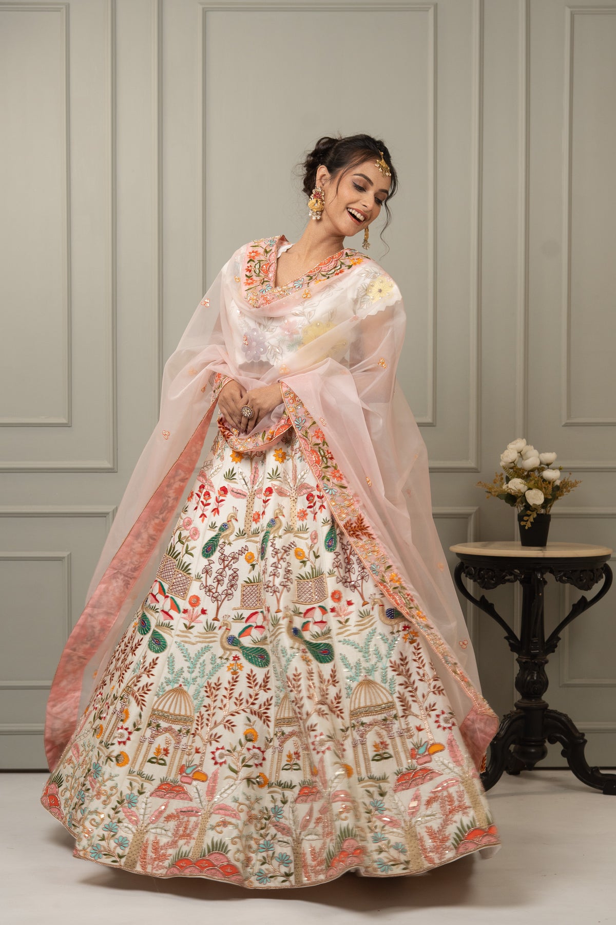 Hand-Embroidered Festive Silk Lehenga Set