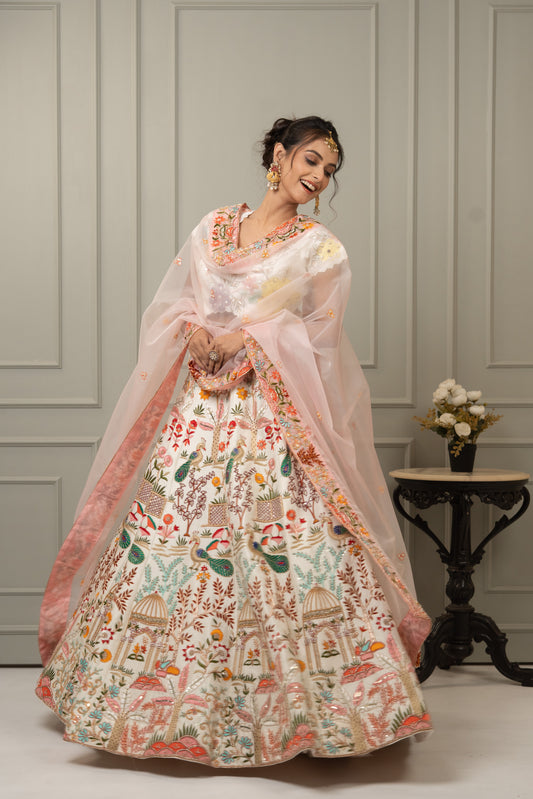Hand-Embroidered Festive Silk Lehenga Set
