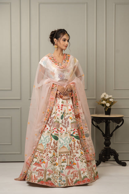 Hand-Embroidered Festive Silk Lehenga Set