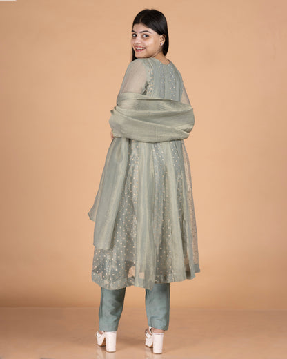Zardozi Embroidered Crush Tissue Anarkali Set