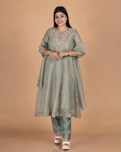 Zardozi Embroidered Crush Tissue Anarkali Set
