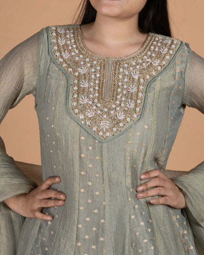 Zardozi Embroidered Crush Tissue Anarkali Set