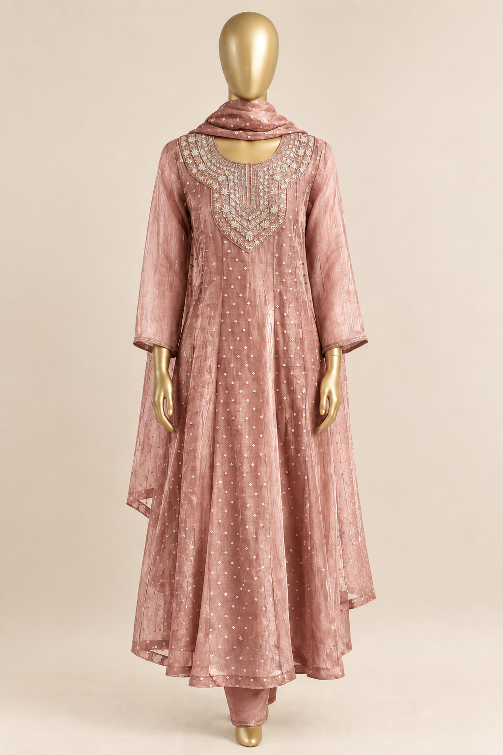 Zardozi Embroidered Crush Tissue Anarkali Set