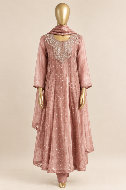 Zardozi Embroidered Crush Tissue Anarkali Set