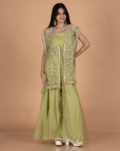 Crush Tissue Indo-Western Set with Sheer Jaal Jacket, Bustier & Palazzo