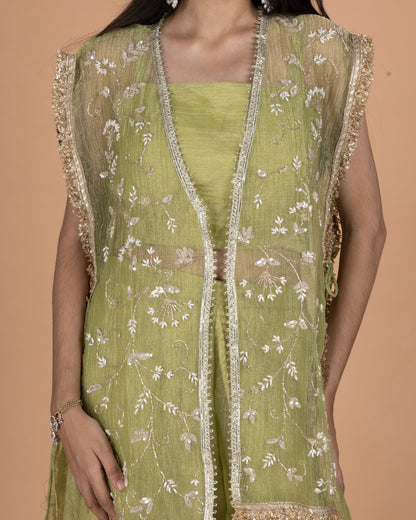 Crush Tissue Indo-Western Set with Sheer Jaal Jacket, Bustier & Palazzo