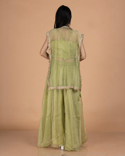 Crush Tissue Indo-Western Set with Sheer Jaal Jacket, Bustier & Palazzo