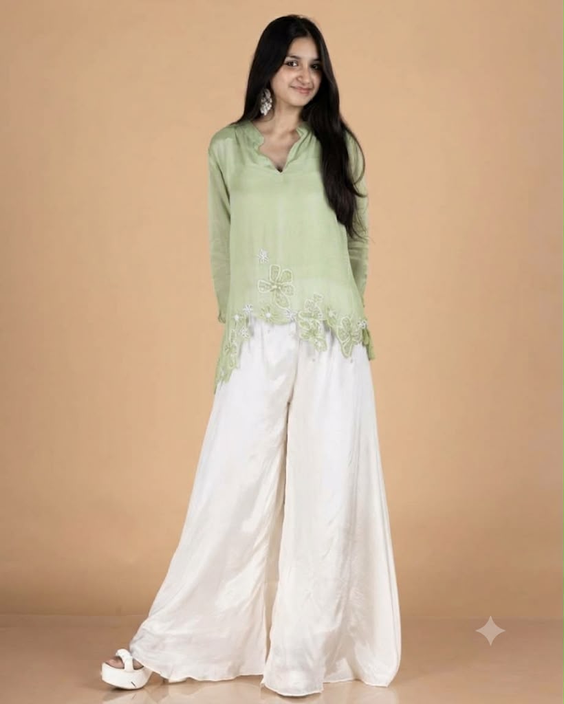 Pure Chinon Asymmetrical Top & White Palazzo Co-Ord Set