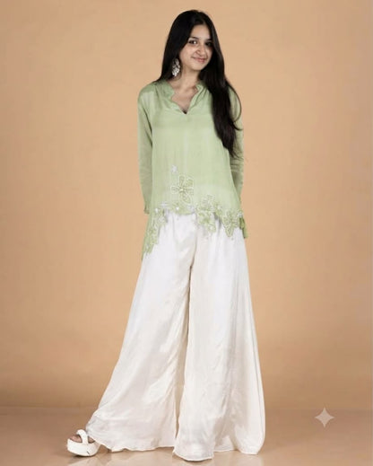 Pure Chinon Asymmetrical Top & White Palazzo Co-Ord Set