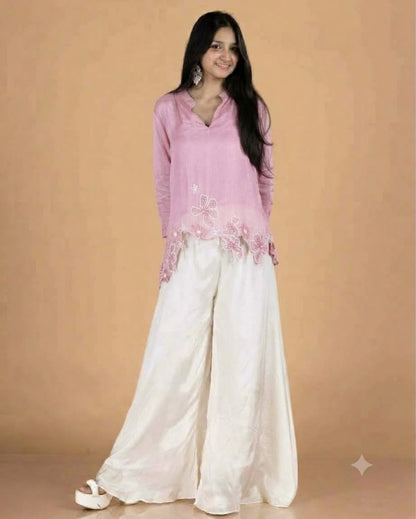 Pure Chinon Asymmetrical Top & White Palazzo Co-Ord Set