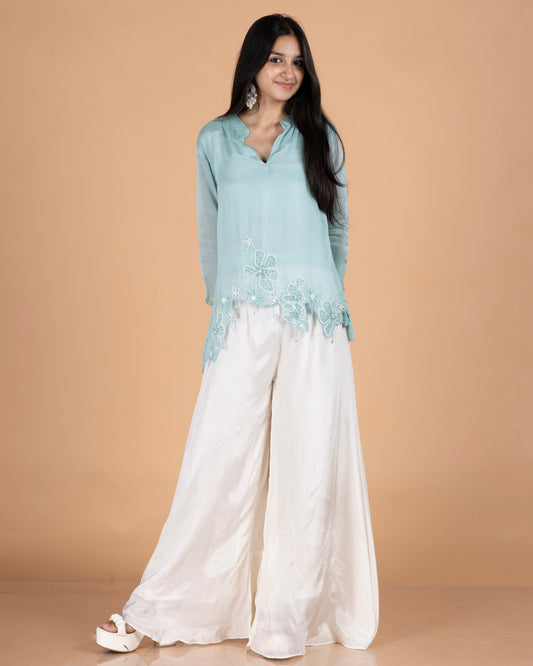 Pure Chinon Asymmetrical Top & White Palazzo Co-Ord Set