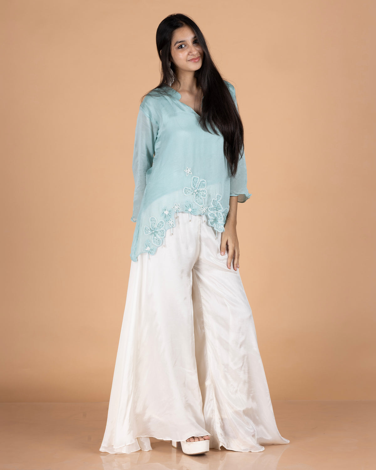 Pure Chinon Asymmetrical Top & White Palazzo Co-Ord Set