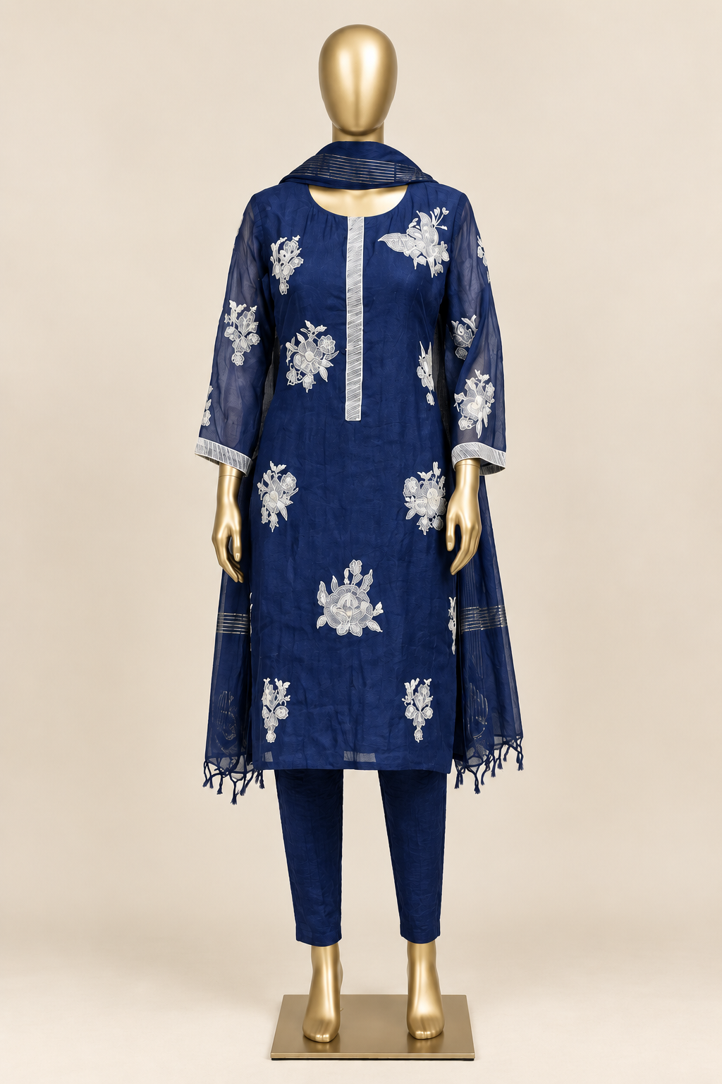 Hand-Highlighted Floral Embroidered Pure Mul Straight Kurta Set