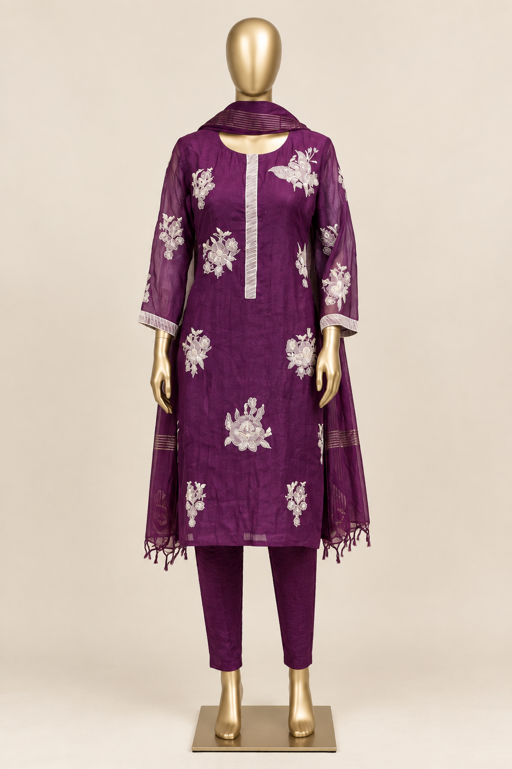 Hand-Highlighted Floral Embroidered Pure Mul Straight Kurta Set
