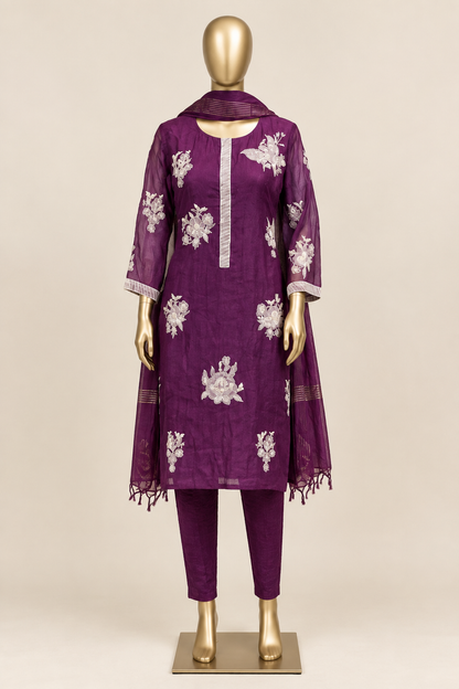 Hand-Highlighted Floral Embroidered Pure Mul Straight Kurta Set