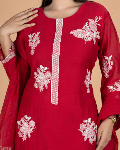 Hand-Highlighted Floral Embroidered Pure Mul Straight Kurta Set