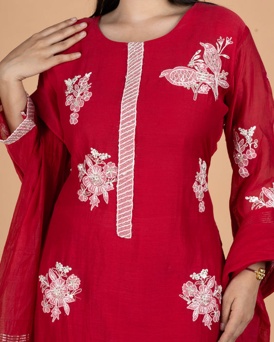 Hand-Highlighted Floral Embroidered Pure Mul Straight Kurta Set