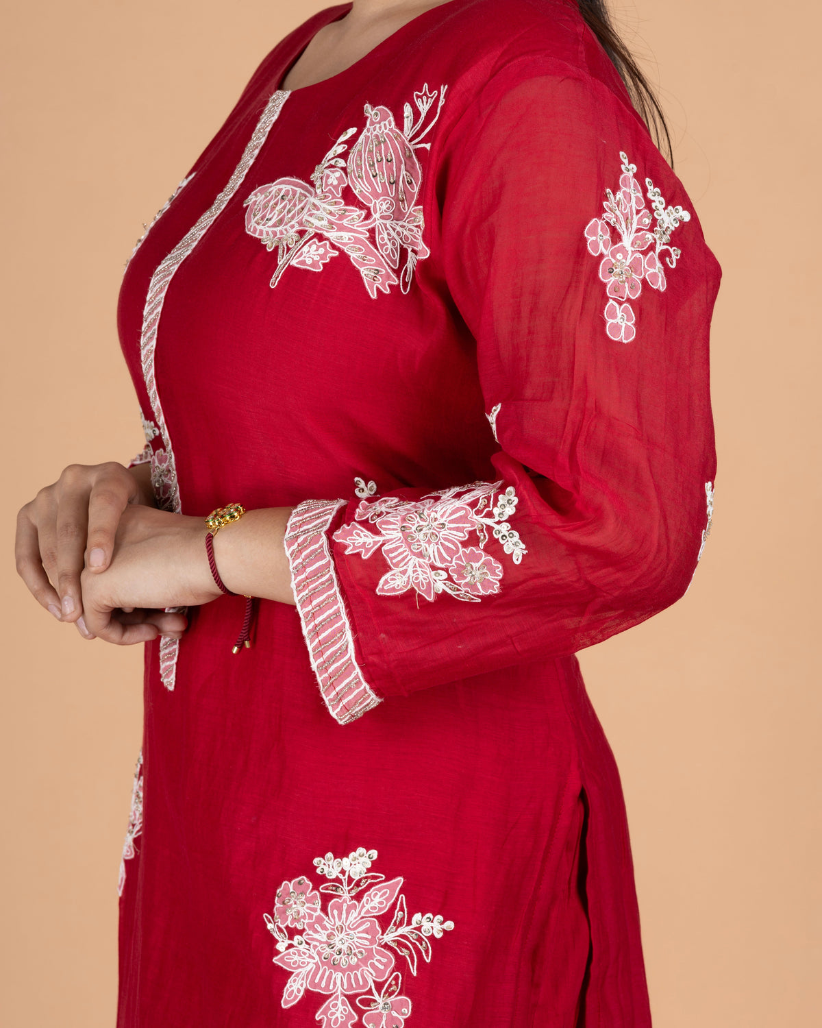 Hand-Highlighted Floral Embroidered Pure Mul Straight Kurta Set