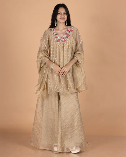 Crush Tissue Short Kurti & Palazzo Set with Sequin & Cut Dana Work