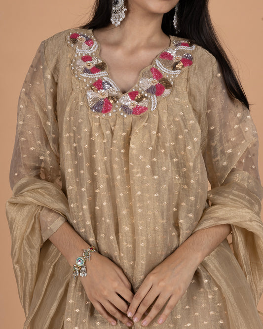Crush Tissue Short Kurti & Palazzo Set with Sequin & Cut Dana Work