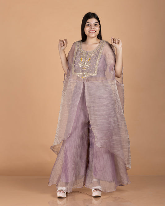 Gota, Thread & Zardozi Hand-Embroidered Crush Tissue Indo-Western Cape Set