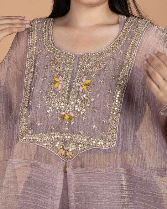 Gota, Thread & Zardozi Hand-Embroidered Crush Tissue Indo-Western Cape Set