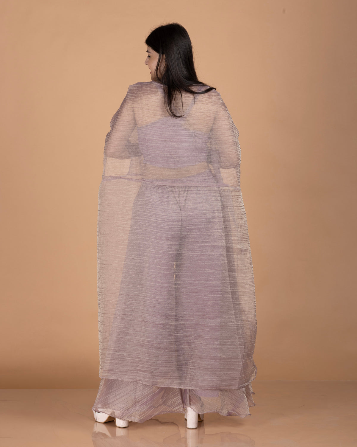 Gota, Thread & Zardozi Hand-Embroidered Crush Tissue Indo-Western Cape Set