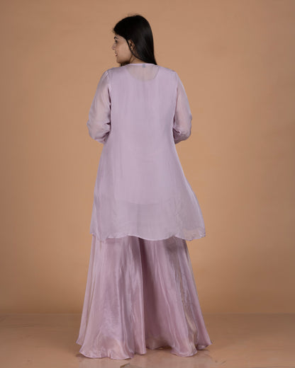 Kanjeevaram Vest Set with Antique Embellished Organza Peplum Jacket & Tissue Palazzo