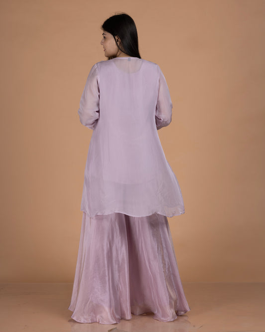Kanjeevaram Vest Set with Antique Embellished Organza Peplum Jacket & Tissue Palazzo