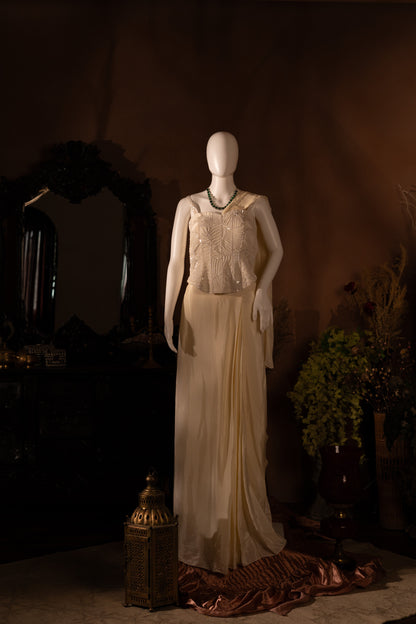 Corset Drape Saree with Embellished Bustier Top