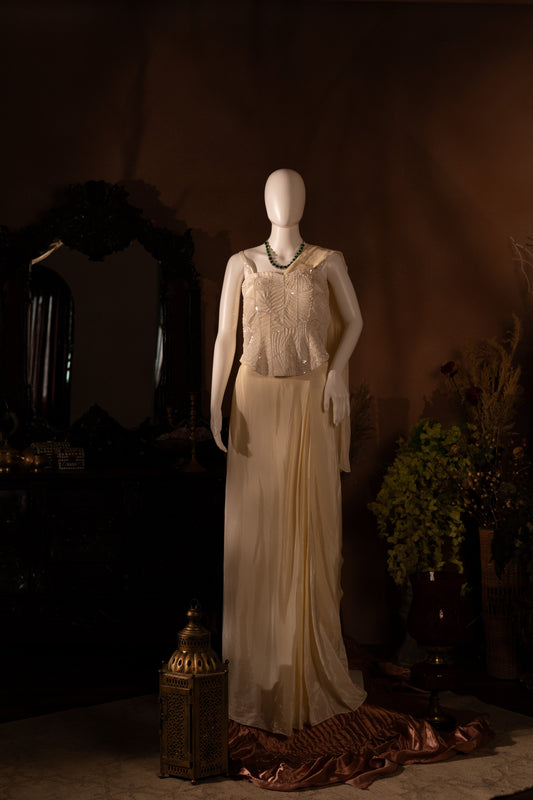 Corset Drape Saree with Embellished Bustier Top