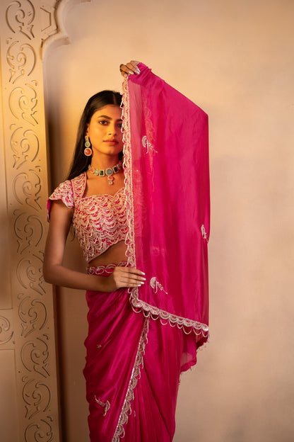 Fuchsia HO Silk Saree with Fringe Tassel blouse